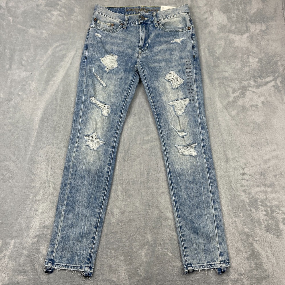 NWT American Eagle Flex Skinny Jeans Mens 28x30 (30x30) Blue Light Destroy Wash